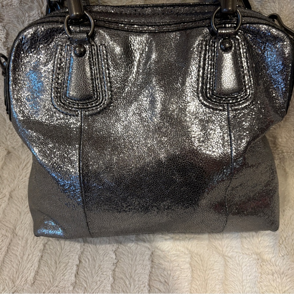 Vintage Coach 🩶Limited Edition Kristin Gray Metallic Silver Studded Handbag RARE - Picture 6 of 16